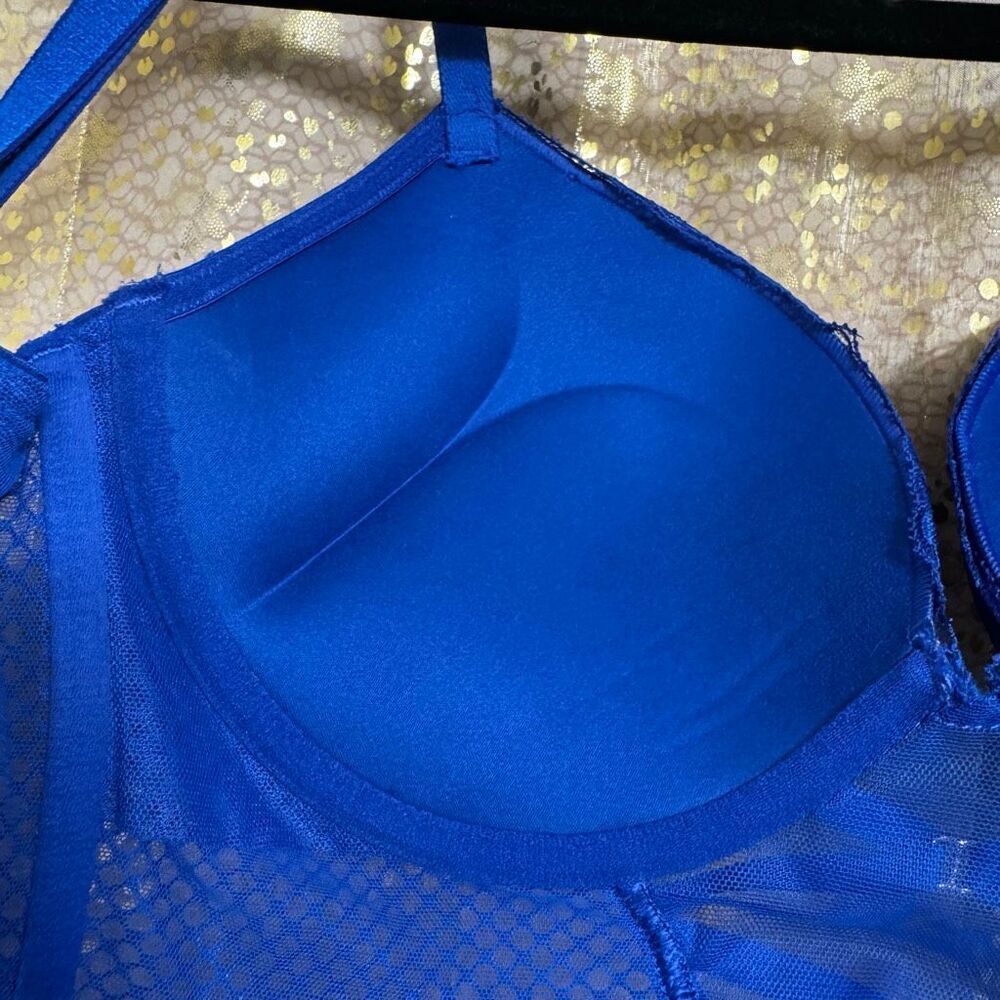 Victorias Secret Royal Blue Lace Corset Bombshell Plunge Push Up Bra 34D - Picture 8 of 14